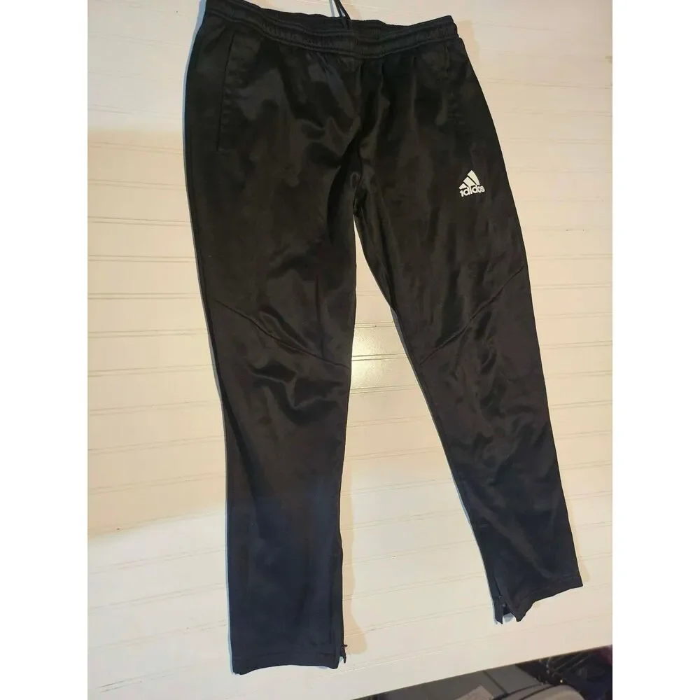 Adidas Men's Black Tapered Track Pants Zip Ankle Athletic Joggers Size Large